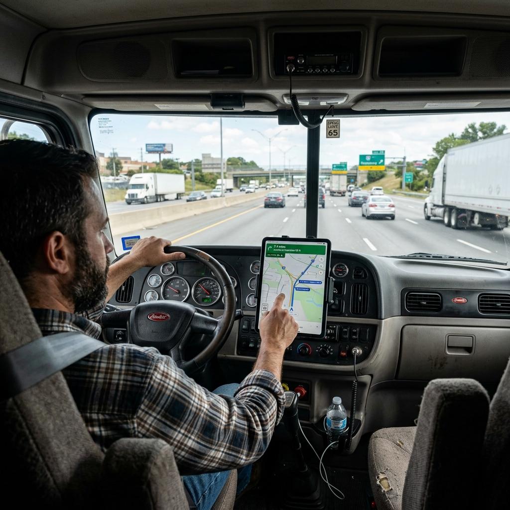 Водій використовує планшет з GPS